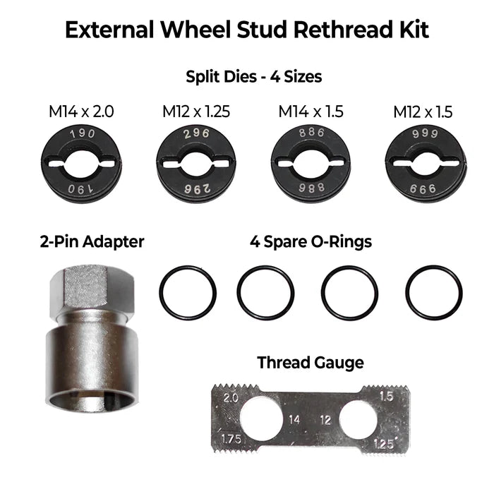 10-Piece Wheel Hub Master Rethread Kit for Damaged External Stud / Internal Bolts LT992