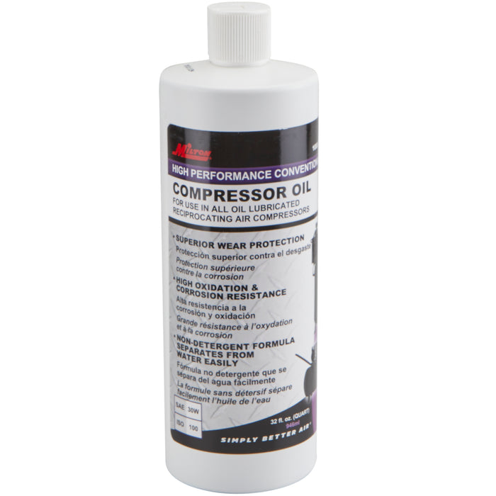 1002-32 - Milton® High-Performance Conventional Air Compressor Oil, 32 oz. (SAE 30W, ISO 100).
