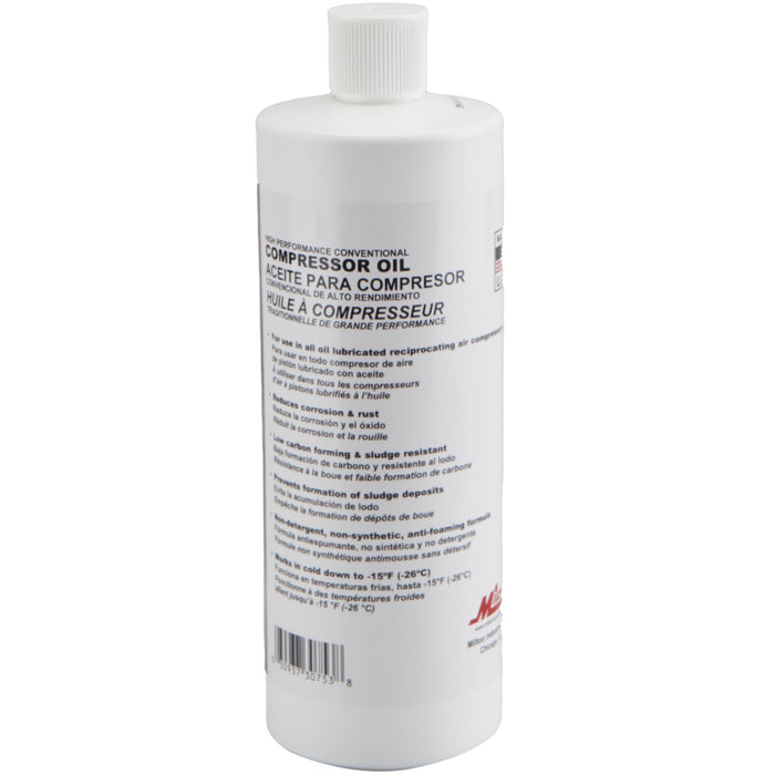 1002-32 - Milton® High-Performance Conventional Air Compressor Oil, 32 oz. (SAE 30W, ISO 100).