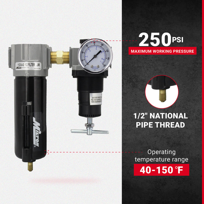 1/2" NPT Deluxe Metal FR Duo Air Filter Regulator