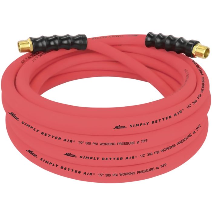 1/2" Ultra Lightweight Rubber Hose, 25' Air Hose w/ 1/2" NPT Male Inlet Thread Ends