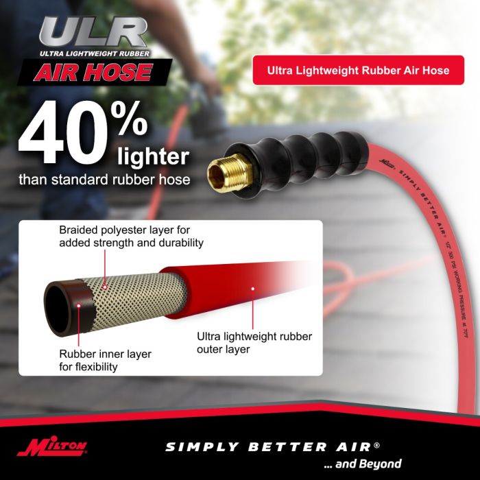 1/2" Ultra Lightweight Rubber Hose, 25' Air Hose w/ 3/8" NPT Male Inlet Thread Ends