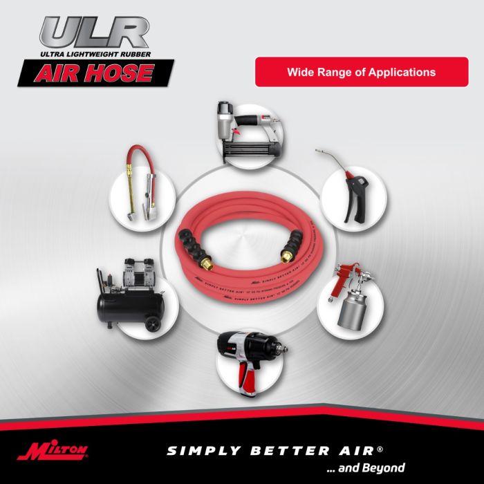 1/2" Ultra Lightweight Rubber Hose, 25' Air Hose w/ 3/8" NPT Male Inlet Thread Ends