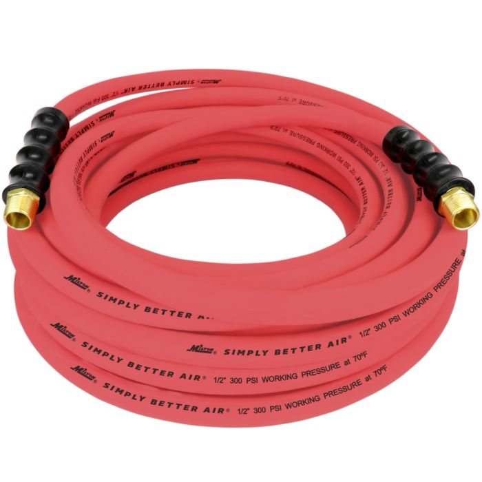 1/2" Ultra Lightweight Rubber Hose, 50' Air Hose w/ 1/2" NPT Male Inlet Thread Ends