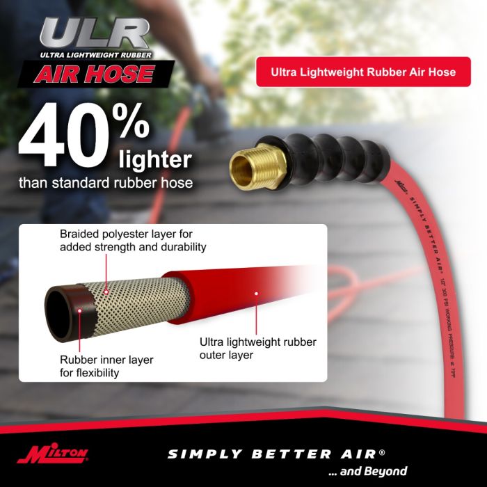 1/2" Ultra Lightweight Rubber Hose, 50' Air Hose w/ 1/2" NPT Male Inlet Thread Ends