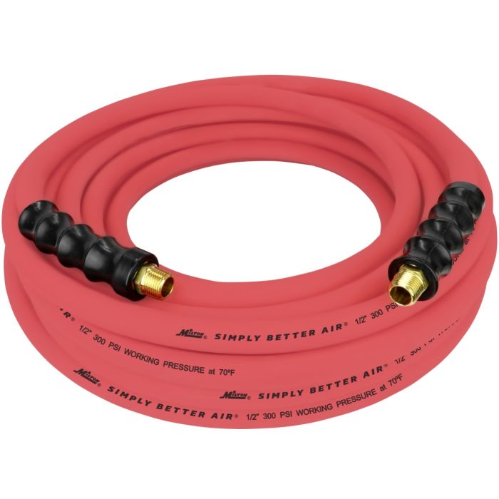 1/2" Ultra Lightweight Rubber Hose, 50' Air Hose w/ 3/8" NPT Male Inlet Thread Ends