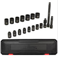 1300-SS-01 3/8" Drive Shallow 6-Point Impact Socket Set, 6-20mm, Steel Coated Black Oxide Finish with Universal Joint & Extension Bars (18-Piece)