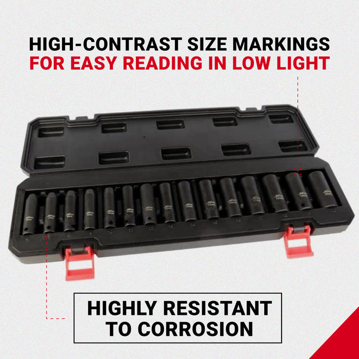 1300-SS-02 3/8" Drive Deep 6-20 Metric Impact Socket Set (15-Piece)