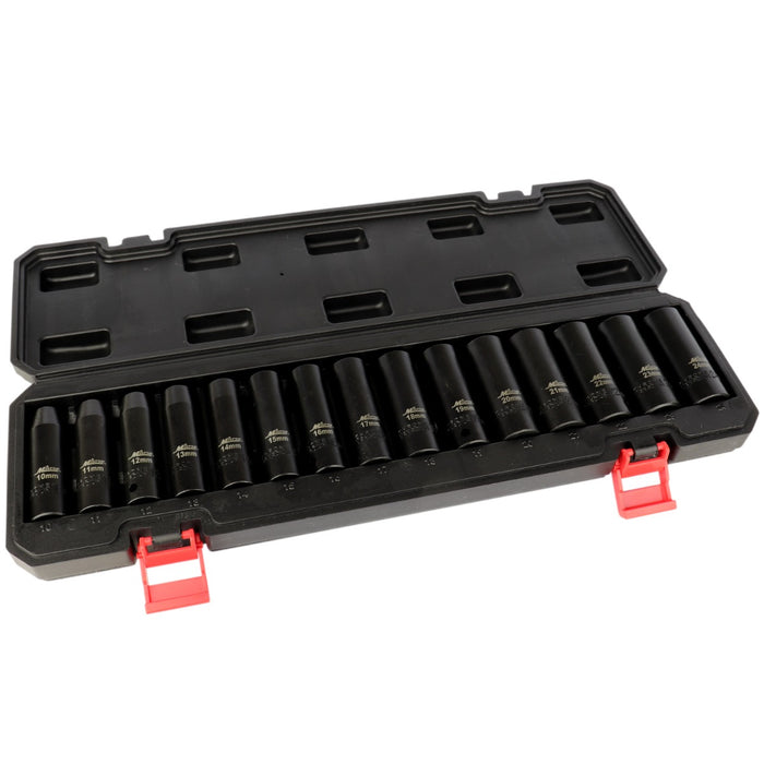 1300-SS-05 1/2 Drive Deep 10-24 Metric Impact Socket Set (15-Piece)