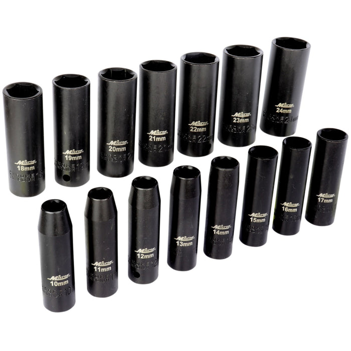 1300-SS-05 1/2 Drive Deep 10-24 Metric Impact Socket Set (15-Piece)