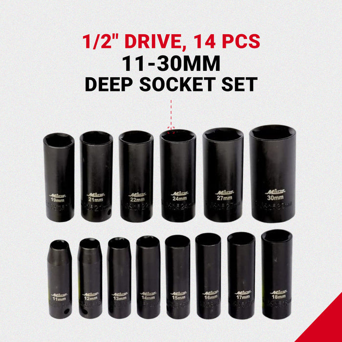 1300-SS-07 1/2 Drive Deep 11-30 Metric Impact Socket Set (14-Piece)