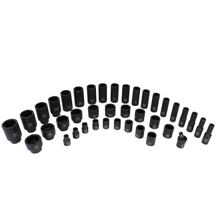 1300-SS-08 - 1/2 Dr. SAE Standard and Deep Socket Set, 39 pcs