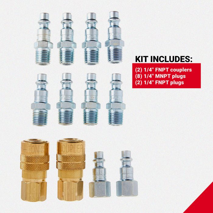 1/4" NPT M-STYLE® Air Coupler and Plug Kit (12-Piece)