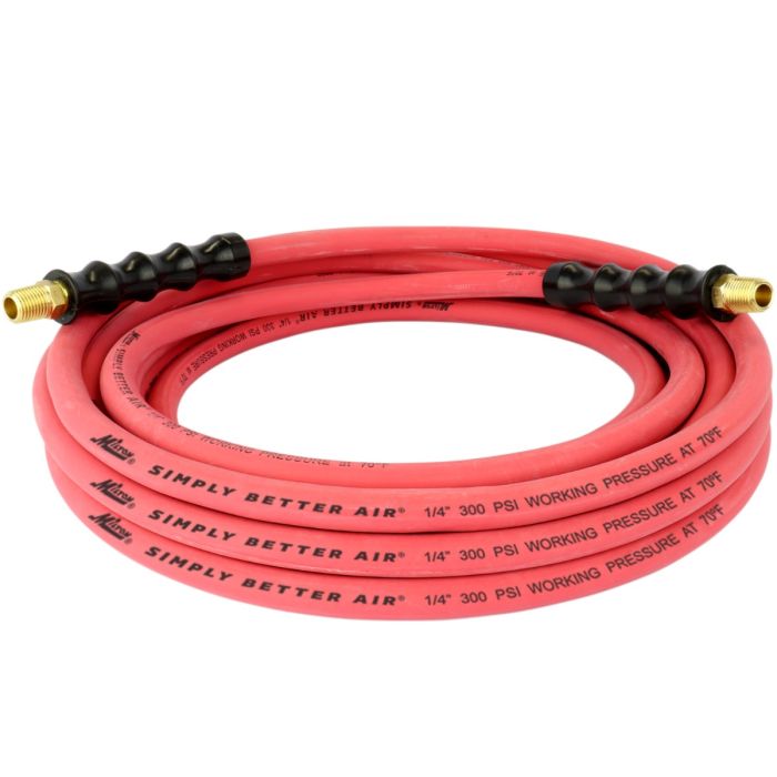 1/4" Ultra Lightweight Rubber Hose, 25' Air Hose w/ 1/4" NPT Male Inlet Thread Ends