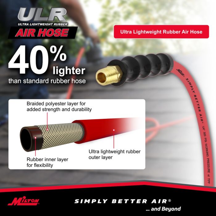 1/4" Ultra Lightweight Rubber Hose, 25' Air Hose w/ 1/4" NPT Male Inlet Thread Ends