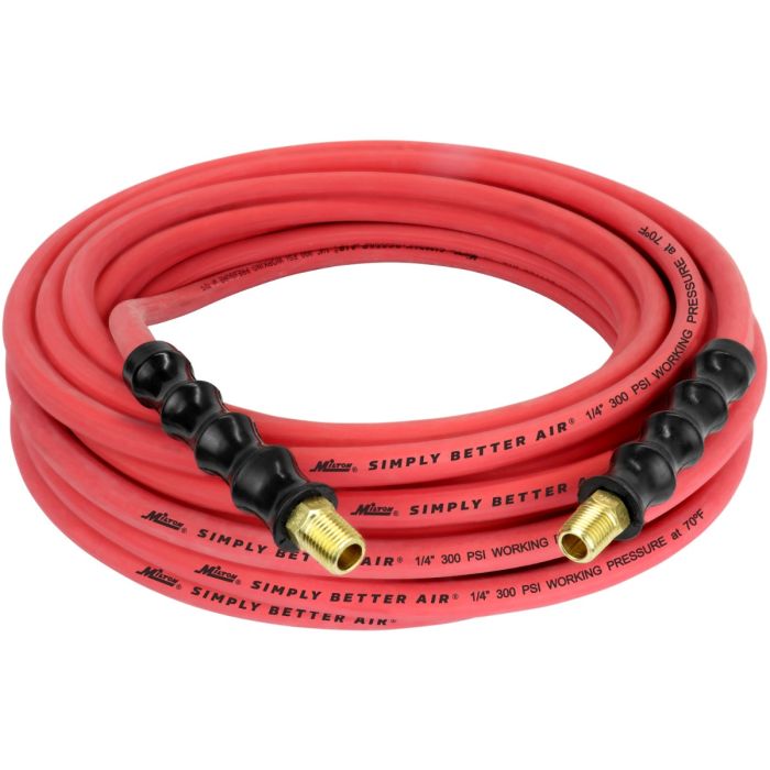 1/4" Ultra Lightweight Rubber Hose, 50' Air Hose w/ 1/4" NPT Male Inlet Thread Ends
