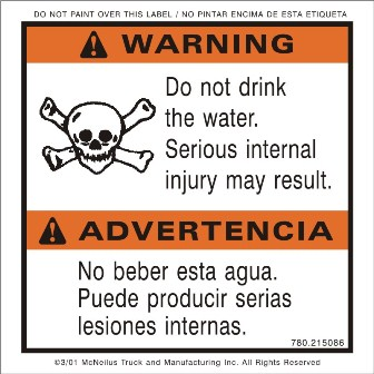 McNeilus 1449162 – Sign, Safe, Warn, Water Tank Burst