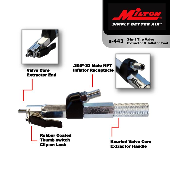 3-in-1 Tire Valve Extractor and Inflator Tool (Remove, Inflate, Install)