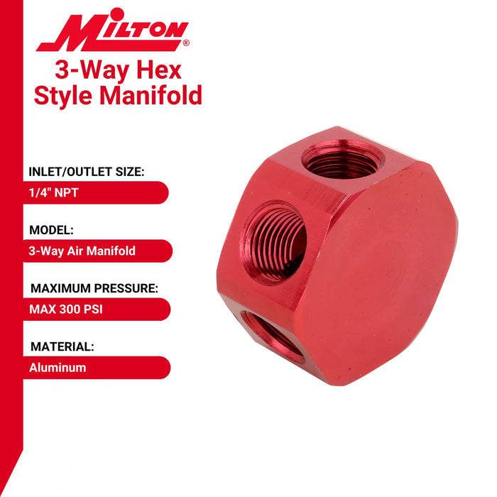 3-Way Air Manifold, 3/8" FNPT inlet/outlet Aluminum Industrial Flat Hex Air Line Splitter