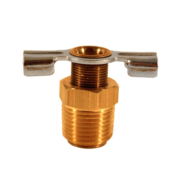 3/8" NPT Brass Compressor Tank Drain Cock, Steel Handle