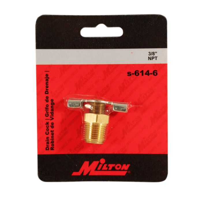 3/8" NPT Brass Compressor Tank Drain Cock, Steel Handle