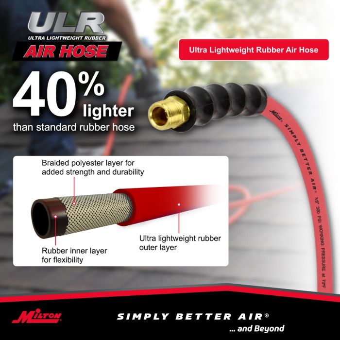 3/8" Ultra Lightweight Rubber Hose, 35' Air Hose w/ 3/8" NPT Male Inlet Thread Ends