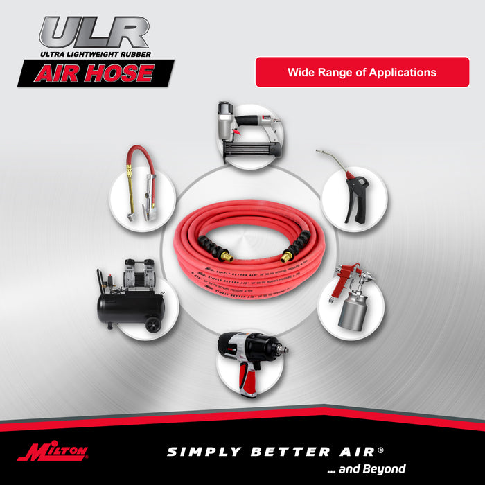 3/8" Ultra Lightweight Rubber Hose, 50' Air Hose w/ 1/4" NPT Male Inlet Thread Ends