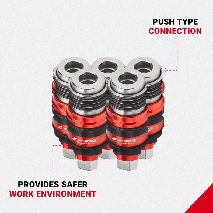 5 In ONE® Universal Coupler w/Safety Exhaust Quick-Connect, 1/4" Female NPT- PATENTED