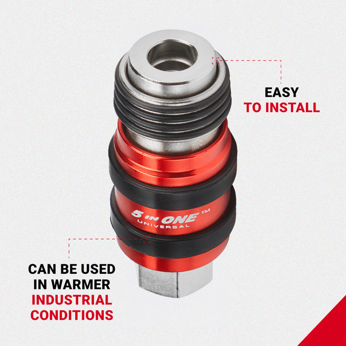 5 In ONE® Universal Coupler w/Safety Exhaust Quick-Connect, 1/4" Female NPT- PATENTED