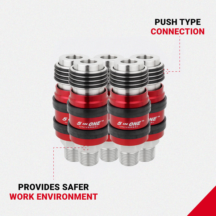 5 In ONE™ Universal Safety Exhaust Quick-Connect Industrial Coupler, 3/8" NPT