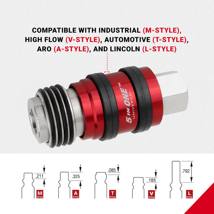 5 In ONE™ Universal Safety Exhaust Quick-Connect Industrial Coupler, 3/8" NPT