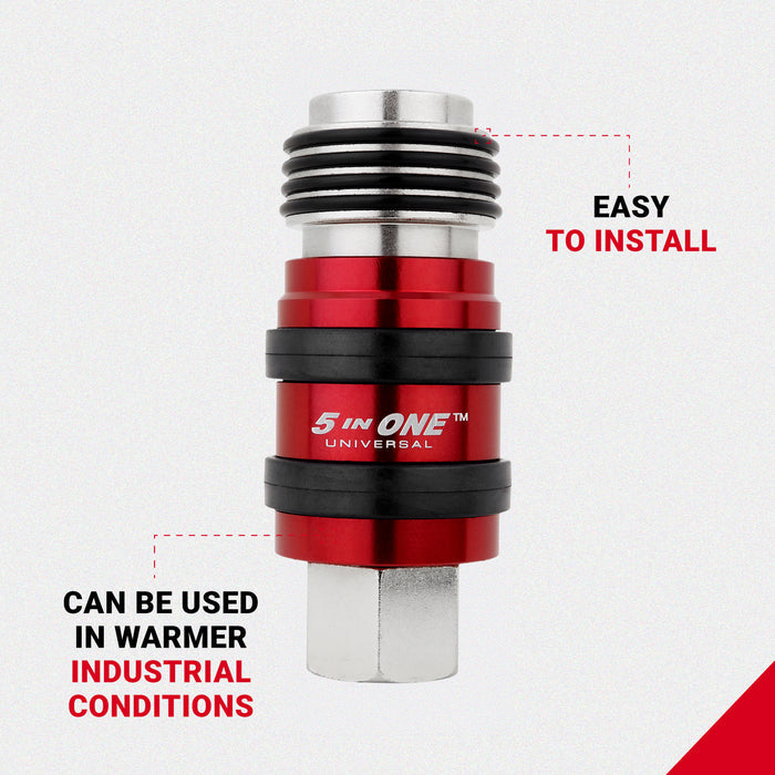 5 In ONE™ Universal Safety Exhaust Quick-Connect Industrial Coupler, 3/8" NPT