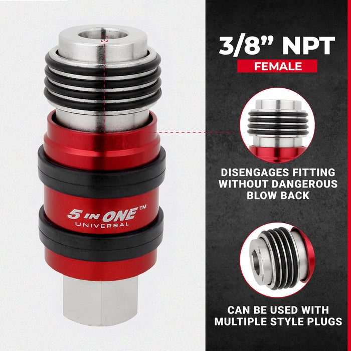 5 In ONE™ Universal Safety Exhaust Quick-Connect Industrial Coupler, 3/8" NPT