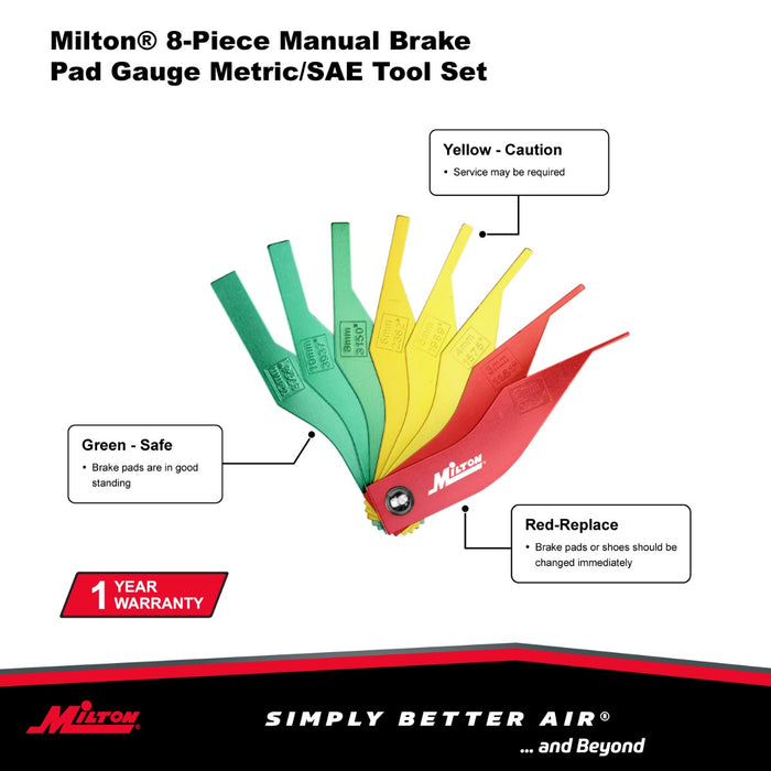 8-Piece Manual Brake Pad Gauge Metric/SAE Tool Set, Easy to Read Color Coded - 2mm to 12mm