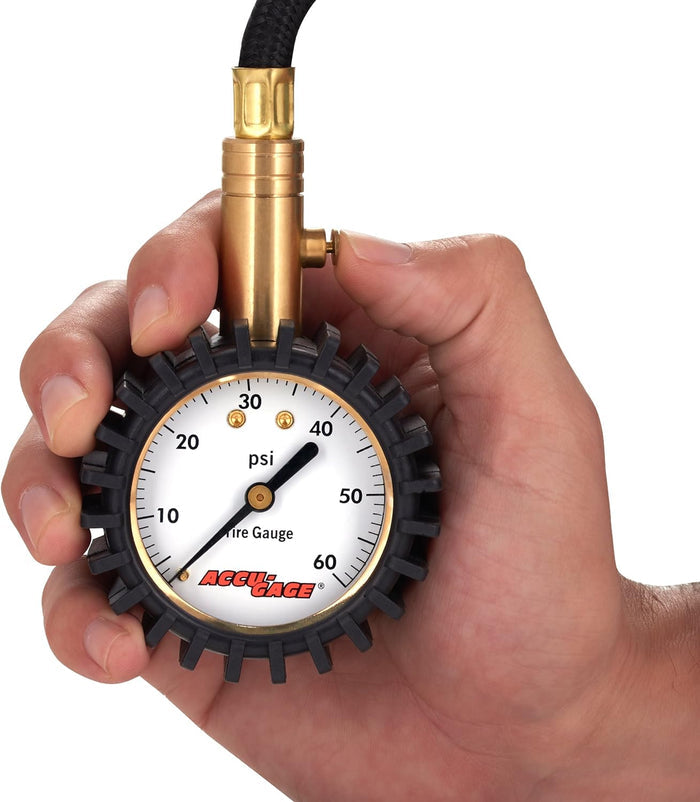 Accu-Gage RH60X Professional Tire Pressure Gauge with Protective Rubber Guard (60 PSI),Straight Chuck