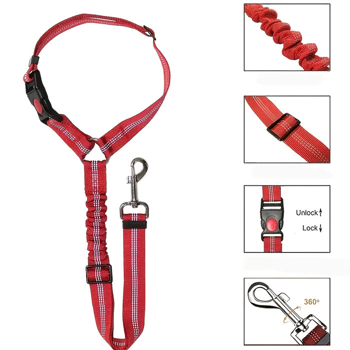 Adjustable Elastic Dog Seat Belt Leash with Shock Absorbing Bungee for Car Travel