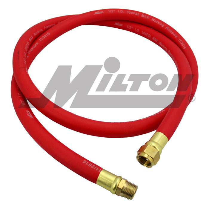 Air Leader Hose, 1/2" x 6 ft. Rubber Hose - 1/2" NPT Brass Ends, 300 Max PSI
