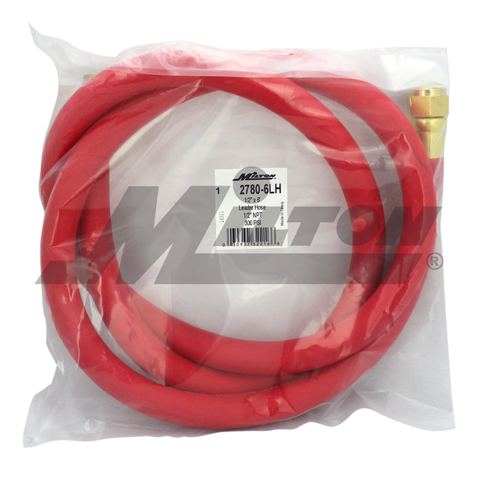 Air Leader Hose, 1/2" x 6 ft. Rubber Hose - 1/2" NPT Brass Ends, 300 Max PSI