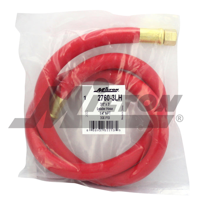Air Leader Hose, 3/8" x 3 ft. Rubber Hose - 1/4" NPT Brass Ends, 300 Max PSI