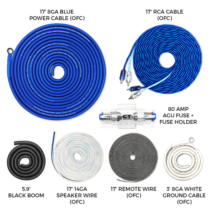 AMPKIT-8GA-ELITE // 8 Gauge 1000 Watt Amp Wiring Kit (OFC)