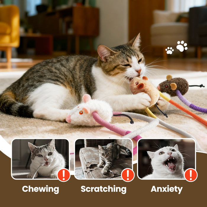 Cat Chew Rope Toys with Catnip Mice Interactive Teething Toy Set