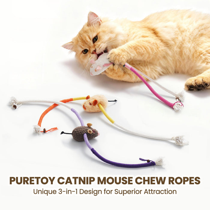 Cat Chew Rope Toys with Catnip Mice Interactive Teething Toy Set