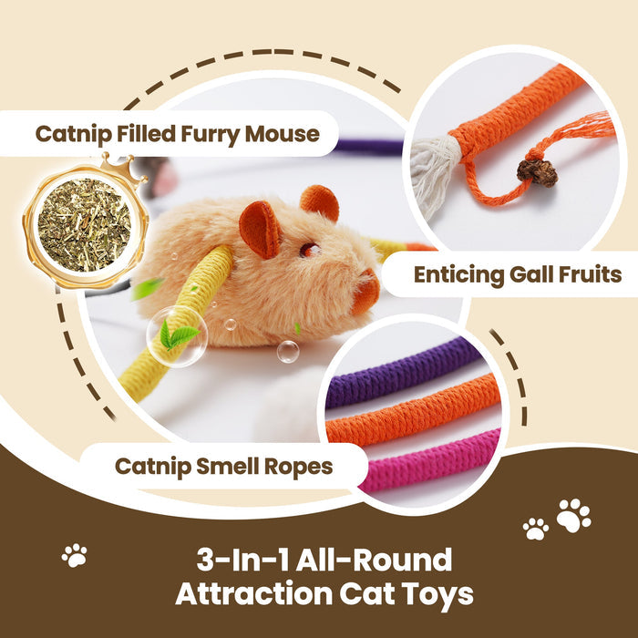 Cat Chew Rope Toys with Catnip Mice Interactive Teething Toy Set