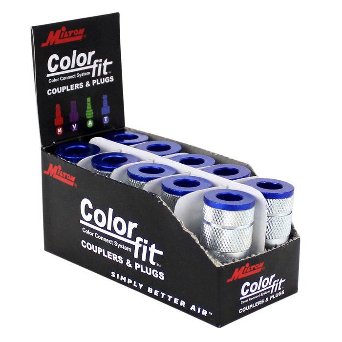 COLORFIT® 1/4" NPT Male T-Style Pneumatic Couplers, Blue (Box of 10)