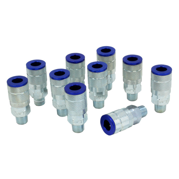 COLORFIT® 1/4" NPT Male T-Style Pneumatic Couplers, Blue (Box of 10)