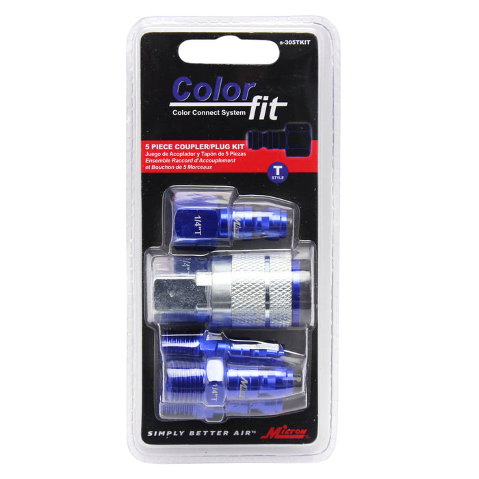 COLORFIT® Coupler & Plug Kit - (T-Style, Blue) - 1/4" NPT (5-Piece)