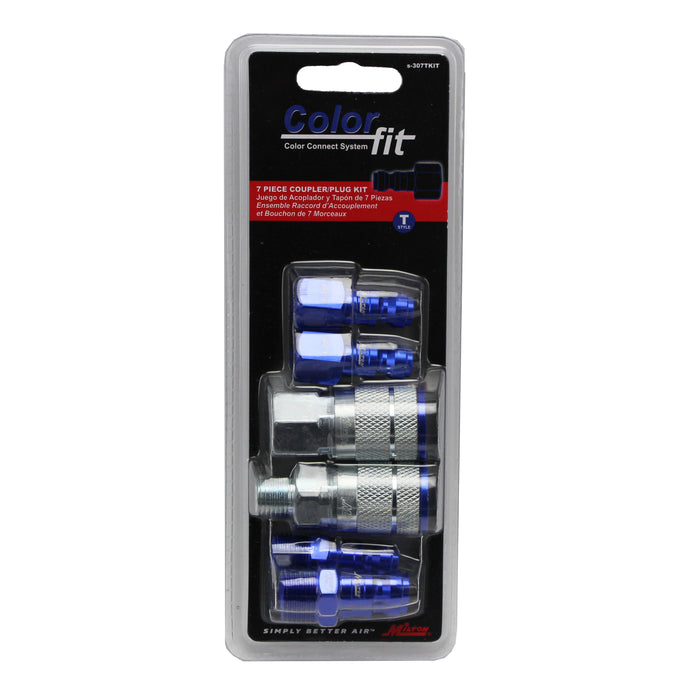 COLORFIT® Coupler & Plug Kit - (T-Style, Blue) - 1/4" NPT (7-Piece)