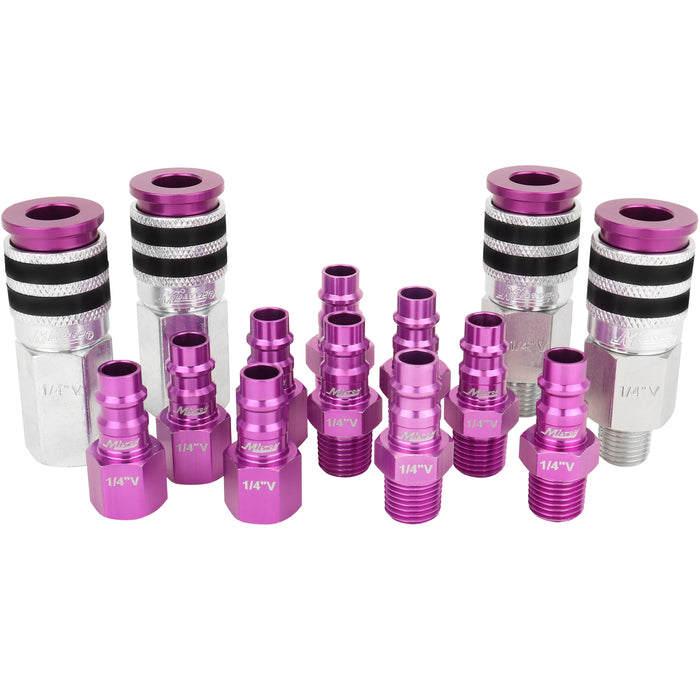 Colorfit Coupler & Plug Set with Rubber Bumpers, V-Style High Flow 1/4" NPT