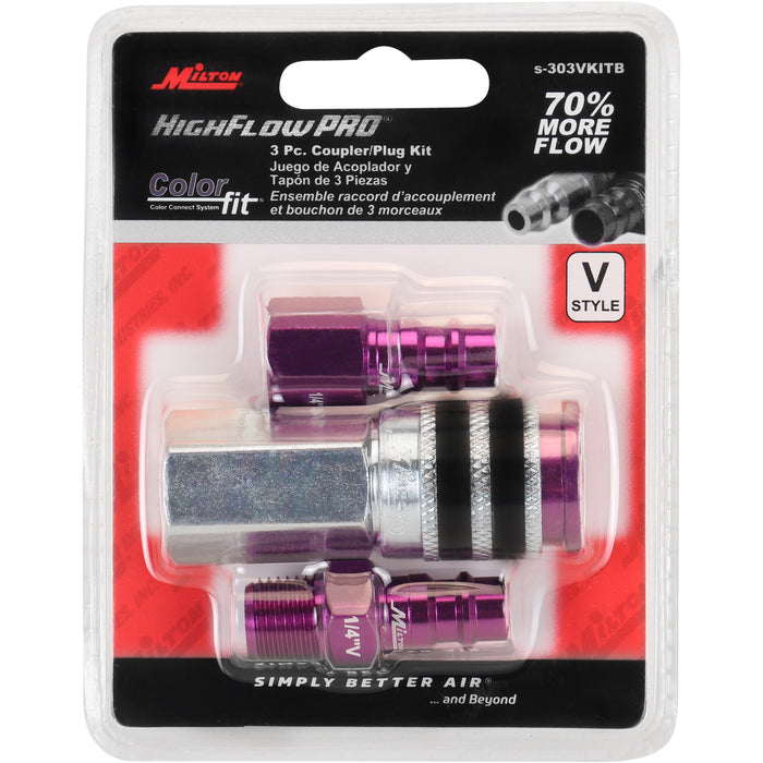 Colorfit Coupler & Plug Set with Rubber Bumpers, V-Style High Flow 1/4" NPT