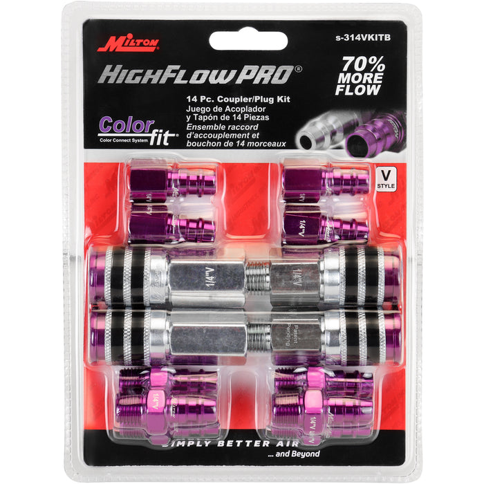 Colorfit Coupler & Plug Set with Rubber Bumpers, V-Style High Flow 1/4" NPT